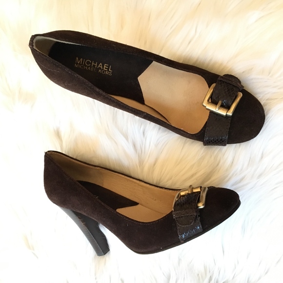 Michael Kors Chocolate Suede Heel with Buckle - Picture 2 of 4
